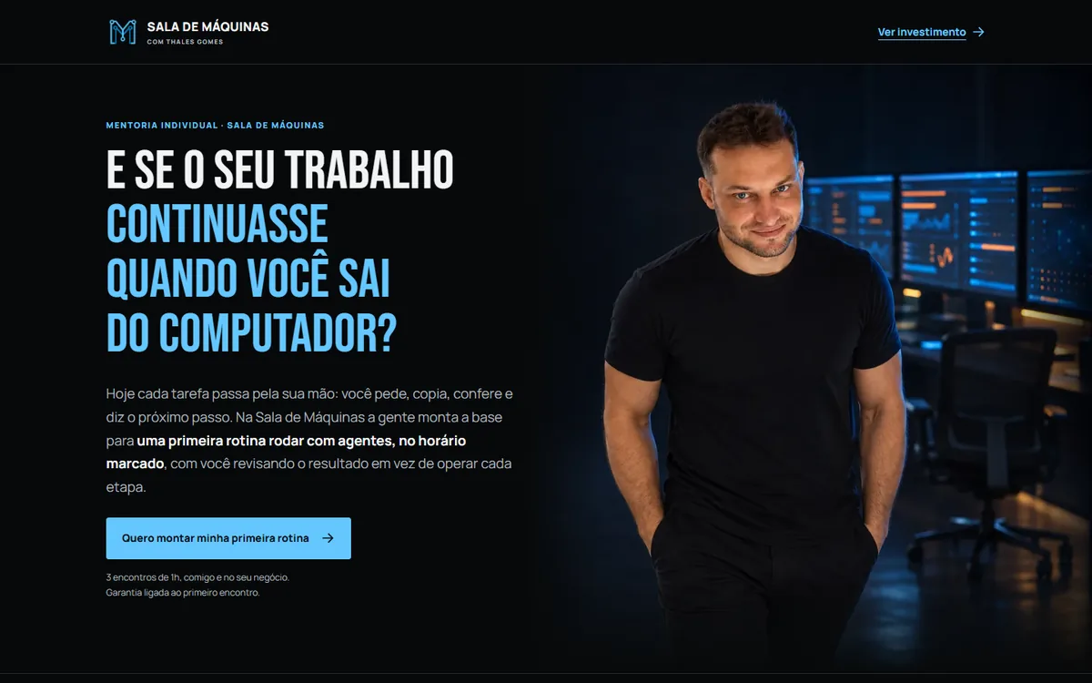 Página da mentoria Sala de Máquinas, hero em duas colunas com foto em caixa própria